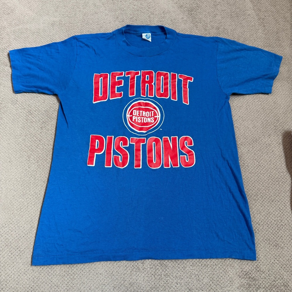 Vintage 1980s Detroit Pistons Artex Graphic T-Shirt Blue Mens Medium USA Made